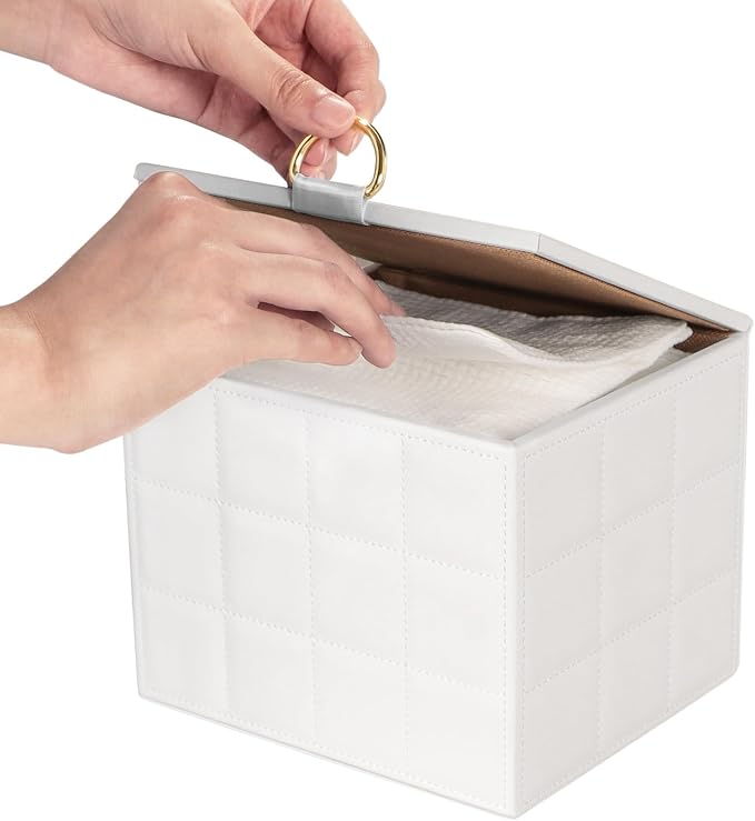 Disposable Face Towel Holder Box XL for Clean Skin Club Organizers | White PU Leather Face Towels Container, Reusable Organizer for Clean Skin Towel Makeup Wipe Holder Counter Bathroom Storage