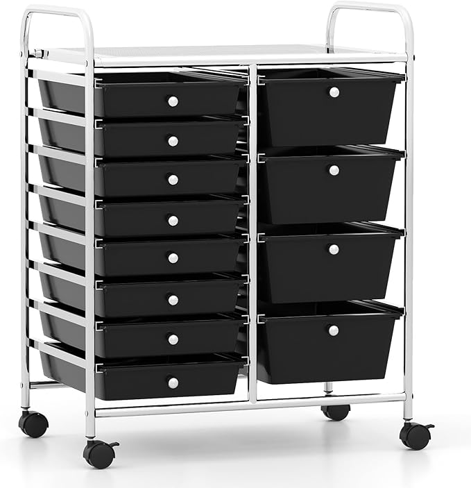RELAX4LIFE 12-Drawer Rolling Storage Cart - Mobile Utility Drawer Carts with Wheels, Craft Organizers Cart for Classroom Organization and Storage, School, Office, Home