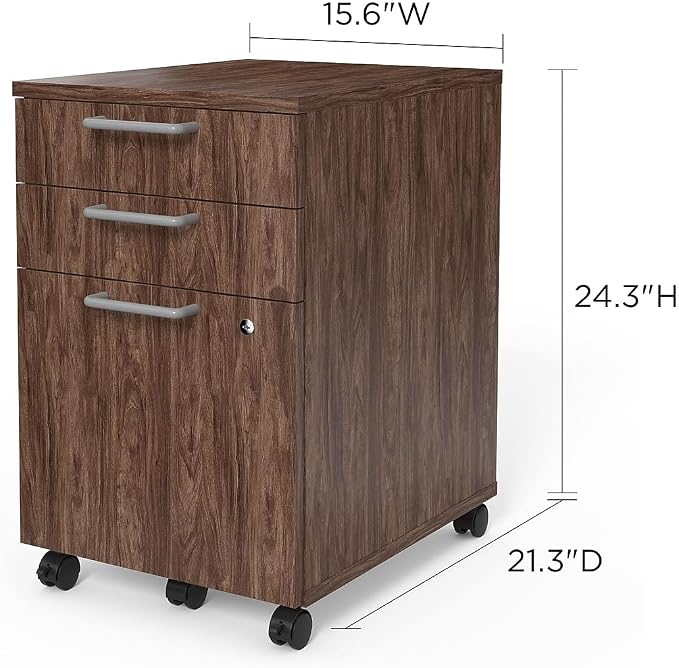 Union & Scale Essentials Mobile Pedestal File, 3-Drawer, Espresso | Left/right install, legal/letter size, 15.6x21.3x24.3 in, box/box/file.