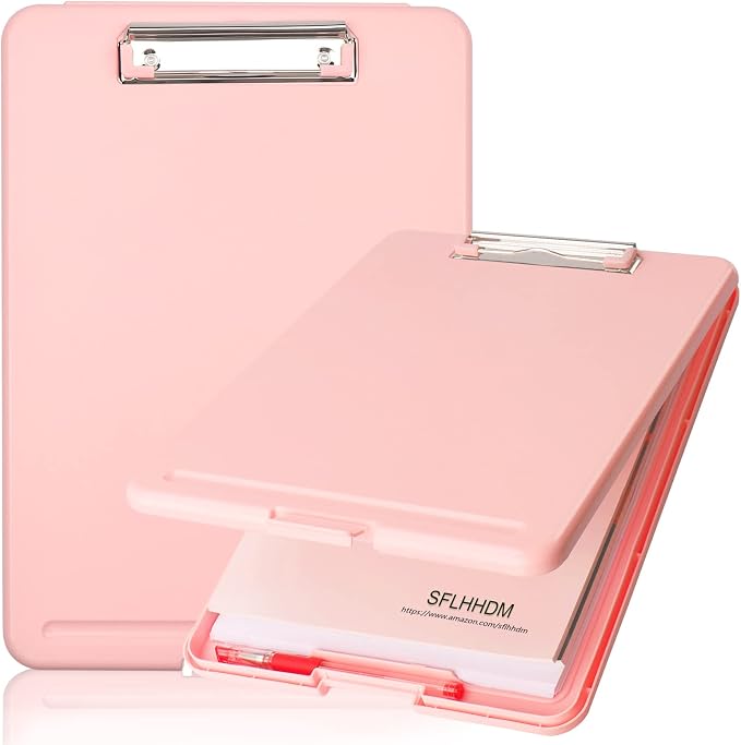 Clipboard with Storage,Storage Clipboard with Clip,Clipboards Foldable for Nurse,for 8.5x11 Paper Clip Boards,A4 Clipboards Case with Smooth Writing for Office Supplies Clip Board Case-Pale Pink