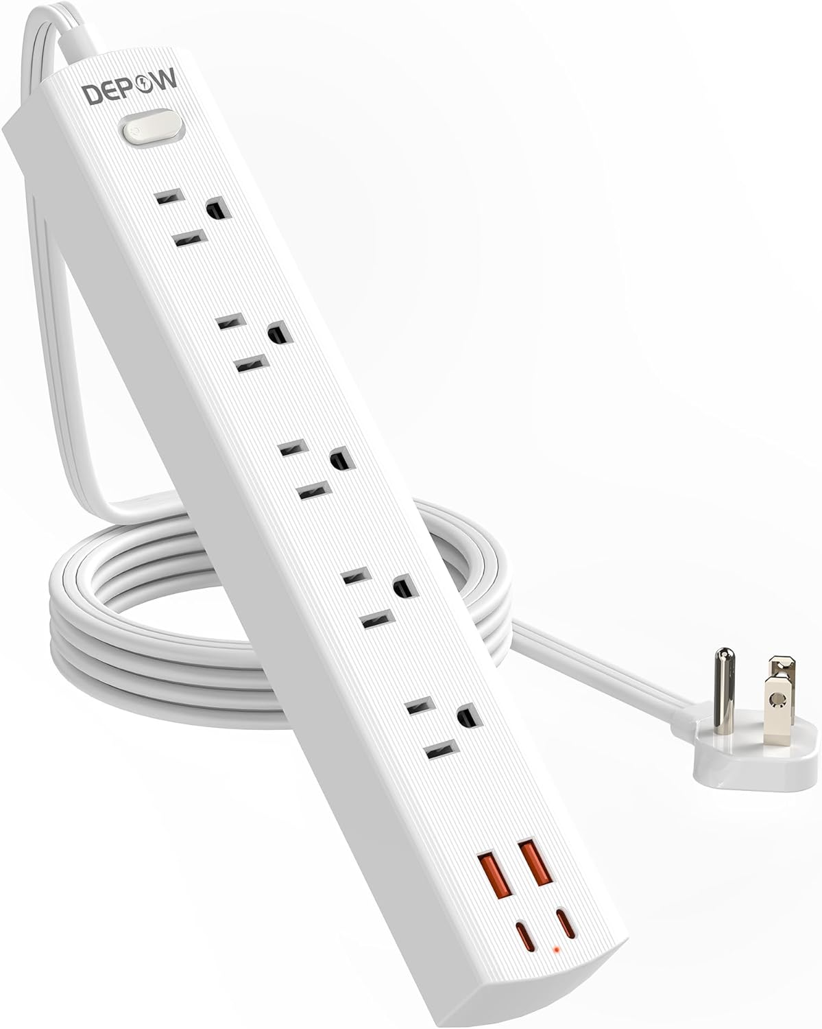 Power Strip Surge Protector with 5 AC Outlets(1875W/15A) 4 USB Ports (2 USB C), 5 Ft Ultra Thin Extension Cord, Low Profile Flat Plug, 1700 Joules, Wall Mount for Home Office, White