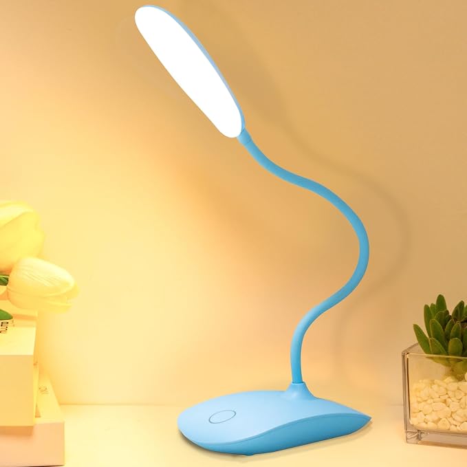 Portable Battery Powered Desk Lamp Small Rechargeable LED Table Light | 400 Lumen Eye Care,3 Color Temperatures,Stepless Touch Dimming,360° Adjustable for Nail Study Dorm Office Bedroom,Blue 1 Pcs