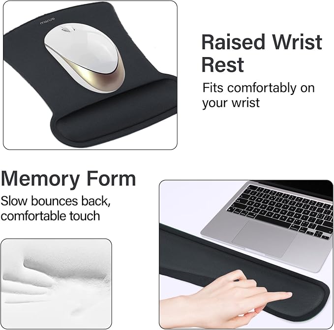 MOSISO Keyboard Mouse Pad Set, Large Gaming Mousepad&Keyboard Wrist Rest&Mouse Wrist Rest&Coaster, Ergonomic Non-Slip Mousepad&Easy Typing Cushion with Memory Foam for Home Office, Slate Gray