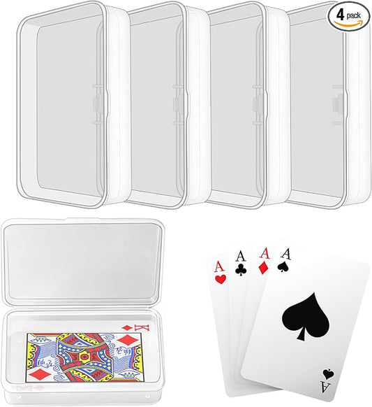Blank Card Case, 4 Pack Clear Plastic Card Deck Box, Snaps Closed - Storage Box for Base Ball Trading Cards, Business Cards & More