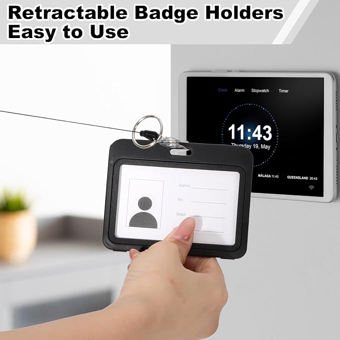 2 Pack Badge Holder Retractable Clip Heavy Duty Reels with Double-Sided Windows Horizontal ID Badge Holder for Women Nurse Teacher Student