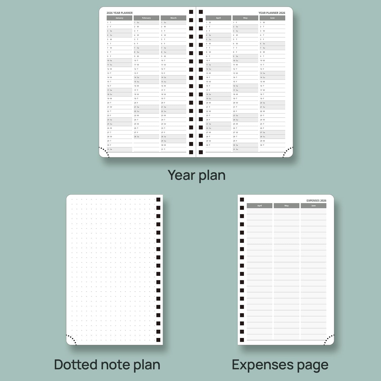 POPRUN Pocket Planner 2025-2026 (Purse Size 4'' x 6.25'') Academic Small Calendar (July 2025 - June 2026) with Hourly Time Slots, 100GSM Thick Papers, Spiral Leather Cover - Burgundy Red