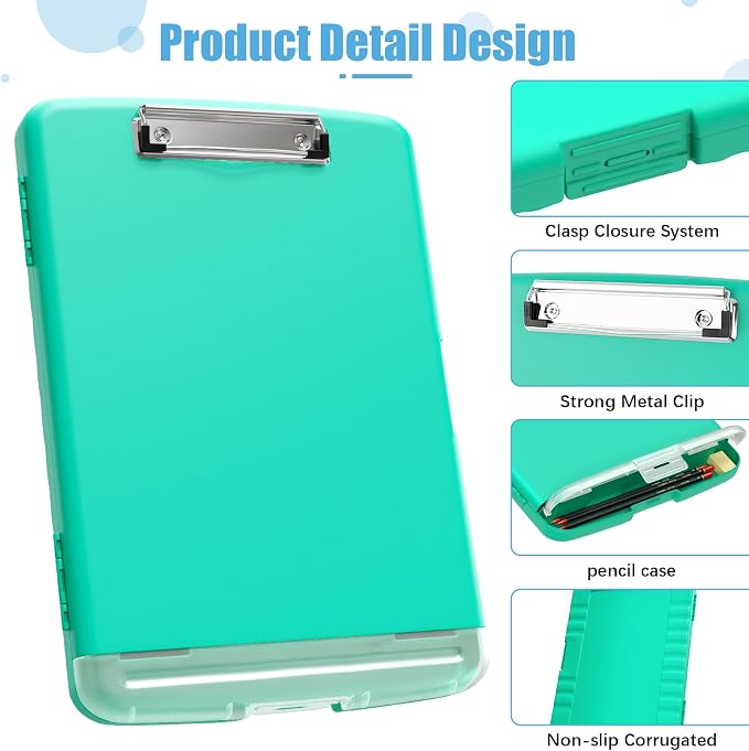 Hongri Clipboard with Storage with Pencil Case, 8.5 x 11 Storage Clip Board | High Capacity Organization Box for A4 Letter Legal Paper, Heavy Duty Folio & Side-Opening for Nurses, Teachers, Green