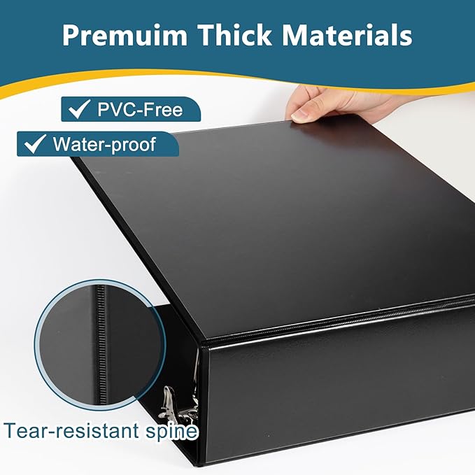 4" 3 Ring Binder, Standard 4-Inch Slant-D Ring Binder Fit Letter Size Paper, Presentation View Binders, 6 Packs, Black