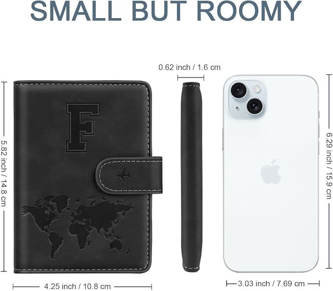Passport Holder for Travel Essentials Personalized Initial Wallets | Embossed Letter A-Z Design, RFID Blocking, Passport Cover, Passport Book Holders, Men Women, Personalized Gifts, Black-F