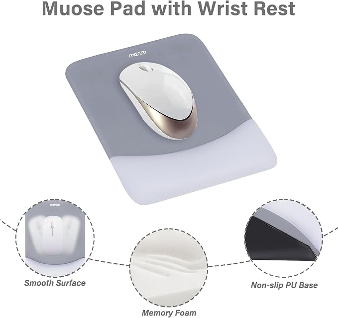 MOSISO Wrist Rest Support Mouse Pad & Keyboard Set, Gray | Rectangular Ergonomic Mousepad, Non-Slip Base, Home/Office Pain Relief & Easy Typing, Neoprene Cloth & Raised Silicone Lining