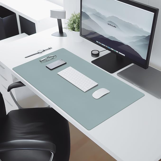Leather Desk Pad Mat, Mist Blue Desk Mat, 23.6" x 13.7" | Non-slip and Waterproof Computer Mat, Desk Protector for Office/Home, Desk Accessories