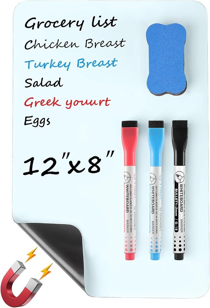 MaxGear Magnetic Blue Whiteboard for Fridge, 12 x 8 Inch, Markers Included