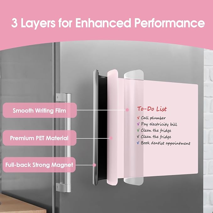 MaxGear Magnetic Whiteboard for Fridge 12x8 Pink 5 Pack | Strong Magnet, Dry Erase, Reusable, Easy Clean, Stain Resistant, Meal Planner, Grocery List, Family Notes, Kitchen Organizer