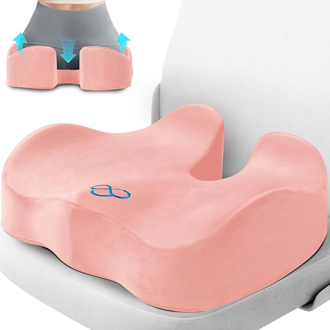 Seat Cushion, Chair Cushions, Office Chair Cushions, Anti-Slip Bottom & Removable Cover Tailbone Pain Relief Cushion, Memory Foam Seat Cushion for Office, Wheelchair, Car (Pink)