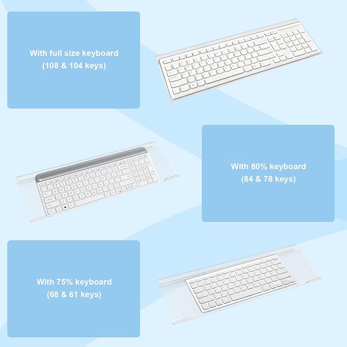 Keyboard Stand with Gel Wrist Rest Combo, Ergonomic Desktop Riser & Wrist Support Platform for Computer, Acrylic Clear Keyboard Stand Compatible Non-Slip Base