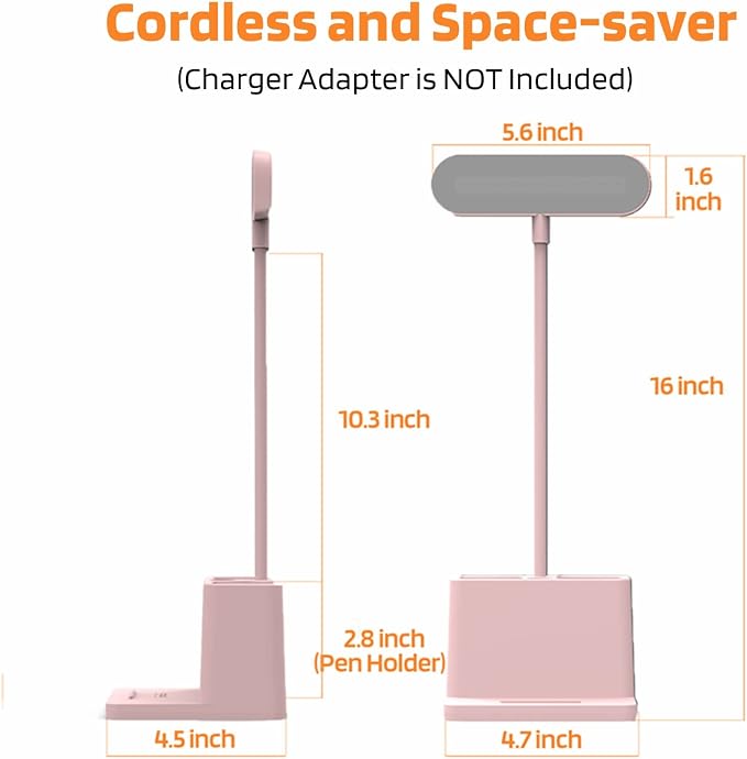Cute Desk Lamp, Pink Table Light for Women, Teen Girls | LED, Small, Rechargeable, Battery Operated, Touch Control, Gooseneck, Home Office Accessories, College Dorm Essentials
