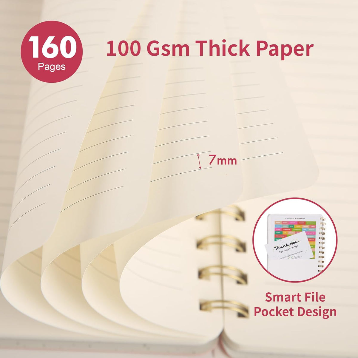 Lined Spiral Notebook College Ruled A5 Journal Book for Note Taking, 160 Pages Writing Journal for Office and Home School Supplies 5.75x8.125 inch (3pack-Pink/MintGreen/Violet)