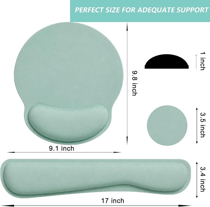 Keyboard Wrist Rest Pad Mouse Pad with Wrist Support Set of 3, Mousepad with Non-Slip Rubber Base, Ergonomic Memory Foam Mouse Wrist Cushion Support for Home Office Laptop Computer, Green