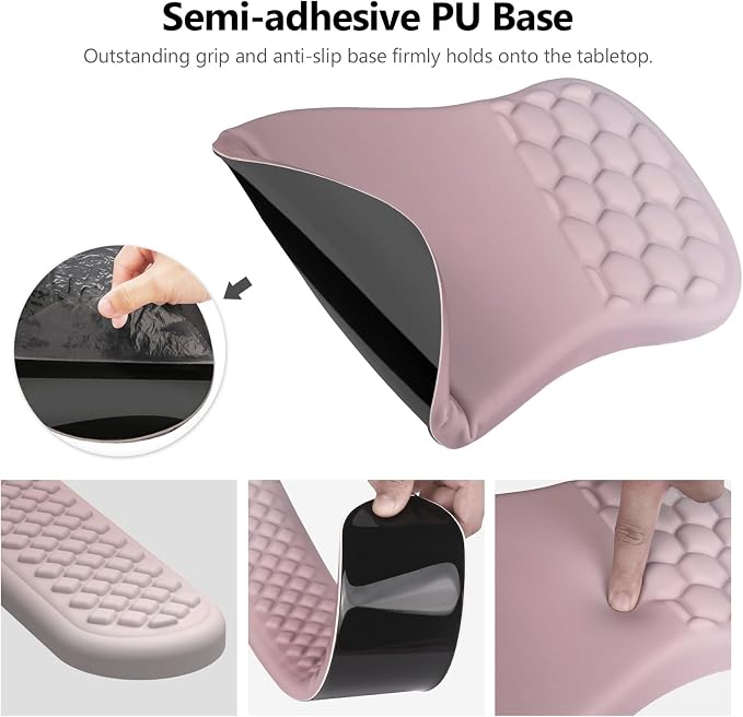 Ergonomic Mouse Pad Wrist Support, 2 in 1 Keyboard Wrist Rest Set | Memory Foam, 15° Ergonomic Slope, Massage Bead Design, Non-Slip PU Base, Lycra Fabric, for Office & Gaming, Gradient Pink