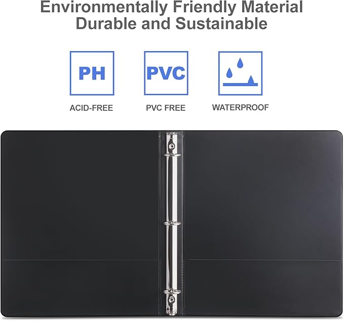 3 Ring Binder 1 Inch, ViVin Sturdy 1"-Round Ring Binder with 2 Interior Pockets, Clear View Cover, PVC-Free, Fits 200 Sheets of 8.5'' x 11'' Paper, Office Home School (6 Pack, Black)