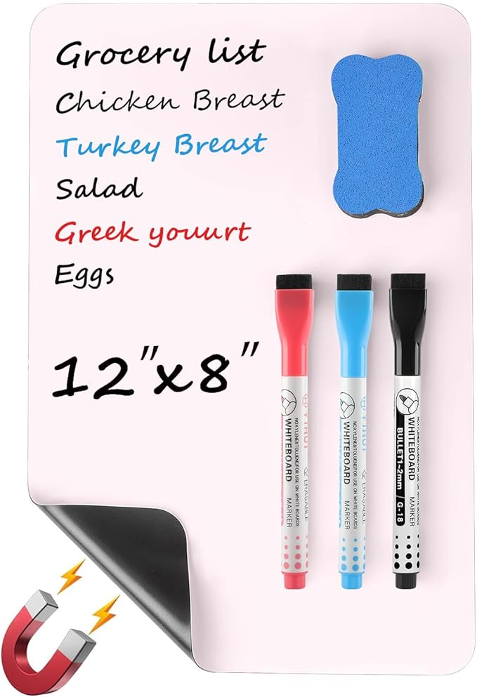 MaxGear Magnetic Pink Whiteboard for Fridge, 12 x 8 Inch, Markers Included