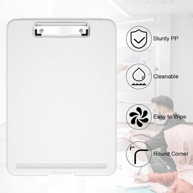 Hongri Clipboard with Storage, 8.5 x 11 Clip Board Foldable, White | Bottom Opening, Size 13.4 x 9.4 X 0.9 in for Nurses, Teacher, Students, Classroom, School & Office Supplies