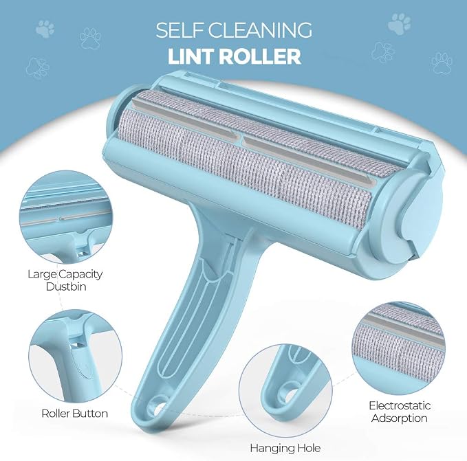 DELOMO Pet Hair Remover Roller, Reusable Lint Roller for Dog and Cat Hair | Portable Pet Hair Roller with Large Fur Bin, Fast Cleaning for Couches, Bedding, Rugs, Car Seats and Furniture, No Batteries