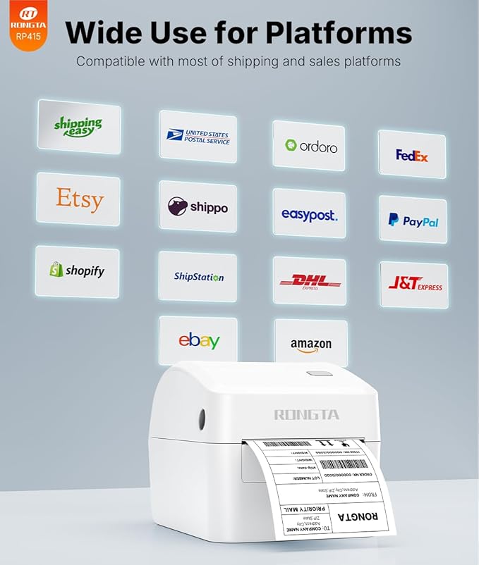 Rongta Bluetooth Thermal Shipping Label Printer, Wireless 4x6 Label Sticker Printer for Shipping Packages, Support Android, iPhone, Widely Used for Amazon, Ebay, Shopify, Etsy, UPS, White