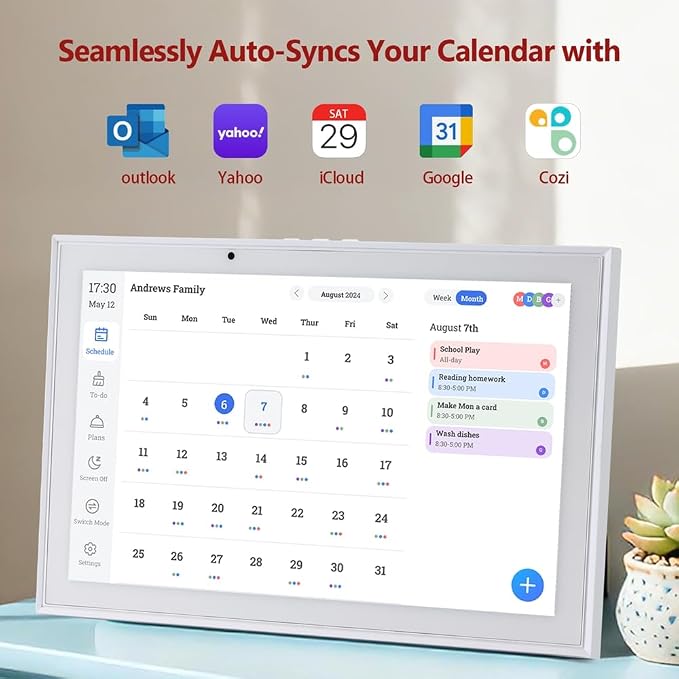 Digital Calendar 10.1 Inch Smart Electronic Planner, IPS Touch Screen, 32GB, Electronic Slideshow, Wall-mounted with Third-Party Calendar Sync, Chore Tracker, Meal Plan & Photo Display, Gifs for Mom