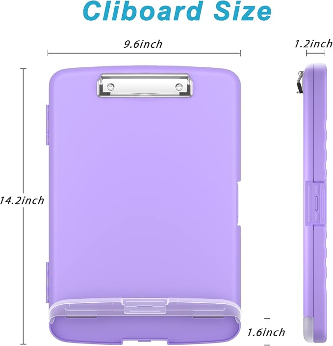 Rimilak Clipboard with Storage, 8.5 x 11'' High Capacity Clip Board, Purple | Smooth Writing, Side-Opening Plastic Folder with Pen Holder, Size 14.2 x 9.6 x 1.2″ ,for Classroom, Teacher, Student