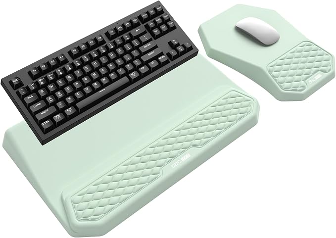3-in-1 Ergonomic Keyboard Stand with Wrist Rest & Mouse Pad Set,Light Green | Comfy Keyboard Riser Holder Soft Mousepad with Massage Design, Memory Foam and Non-Slip PU Base for Pain Relief