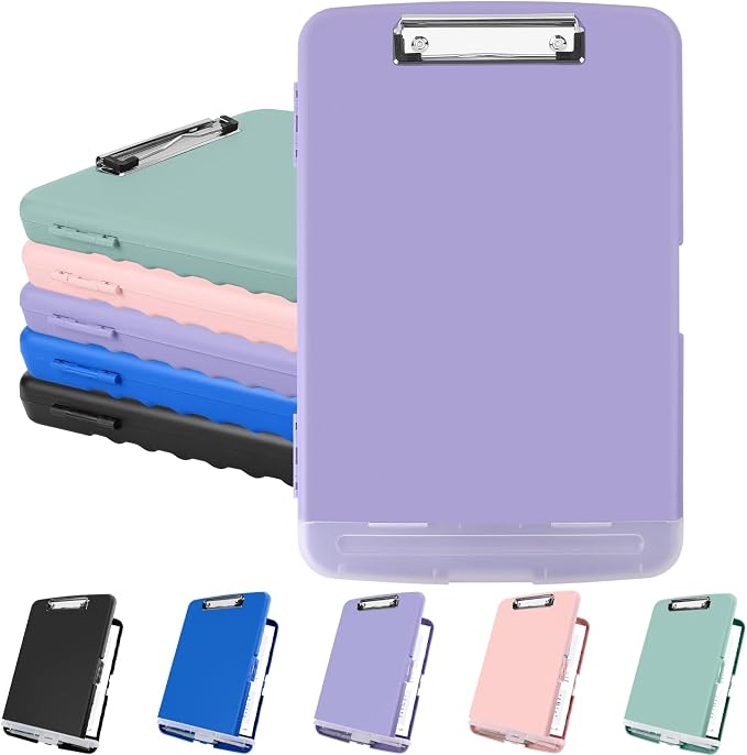 Meiikun Clipboard with Storage, Plastic Clipboards 8.5x11 with Pen Holder, High Capacity Nursing Clipboard Folder, Side Opening Storage Clip Board for Office Work Nurses Teachers (Light Purple)