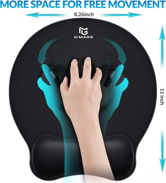 Gimars Upgrade Round Mouse Pad with Wrist Rest, Enlarge Smooth Superfine Fibre Memory Foam Ergonomic Comfortable Gaming Mousepad with Nonslip Base for Pain Relief, Laptop Computer Office, 10.8 x 9.7''