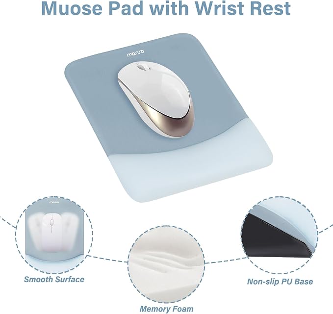 MOSISO Wrist Rest Support Mouse Pad & Keyboard Set, Aquamarine | Rectangular Ergonomic Mousepad, Non-Slip Base, Home/Office Pain Relief & Easy Typing, Neoprene Cloth & Raised Silicone Lining