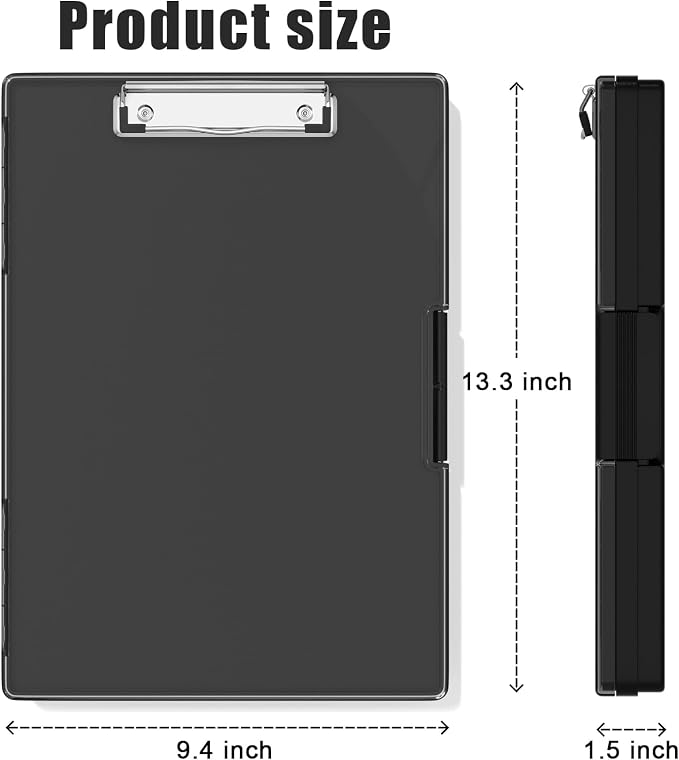 Hongri Clipboard with Storage, Black 8.5 x 11 Clip Board, Dual Compartmen | Folder Nursing Side Opening, Heavy Duty Organization Box, Smooth Writing for Teachers, Classroom, Size 13.3 x 9.4 x 1.5 in