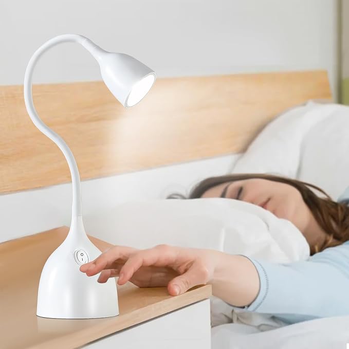 EJIAXIN Desk Lamp for College Dorm Room - LED Reading Light - Small Adjustable Flexible Gooseneck Table Lamp - Eye-Caring Desk Lamp for Home Office Study Lamp, White