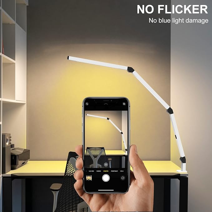 LED Desk Lamp with Clamp, Dual Light Table Lamp with Adjustable Swing Arm, Eye-Care 4 CCT Modes & 5 Brightness Levels Clip-on Architect Modern Desk Light for Home Office Crafting Sewing