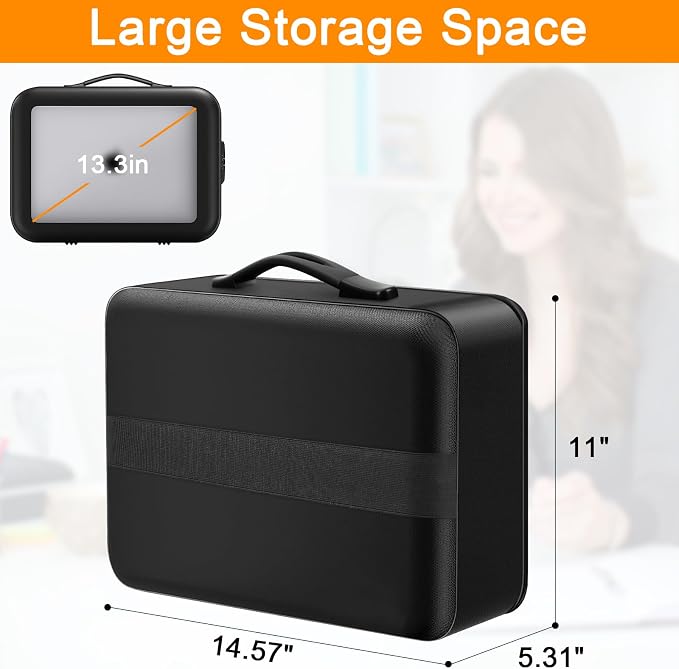 Fireproof Document Box with Lock - 5200°F Fire Proof Safe for Home Documents, Hard-Shell Fireproof & Waterproof Safe Box for Important Files Stocking Stuffs for Women or Men Christmas Gifts (Black)