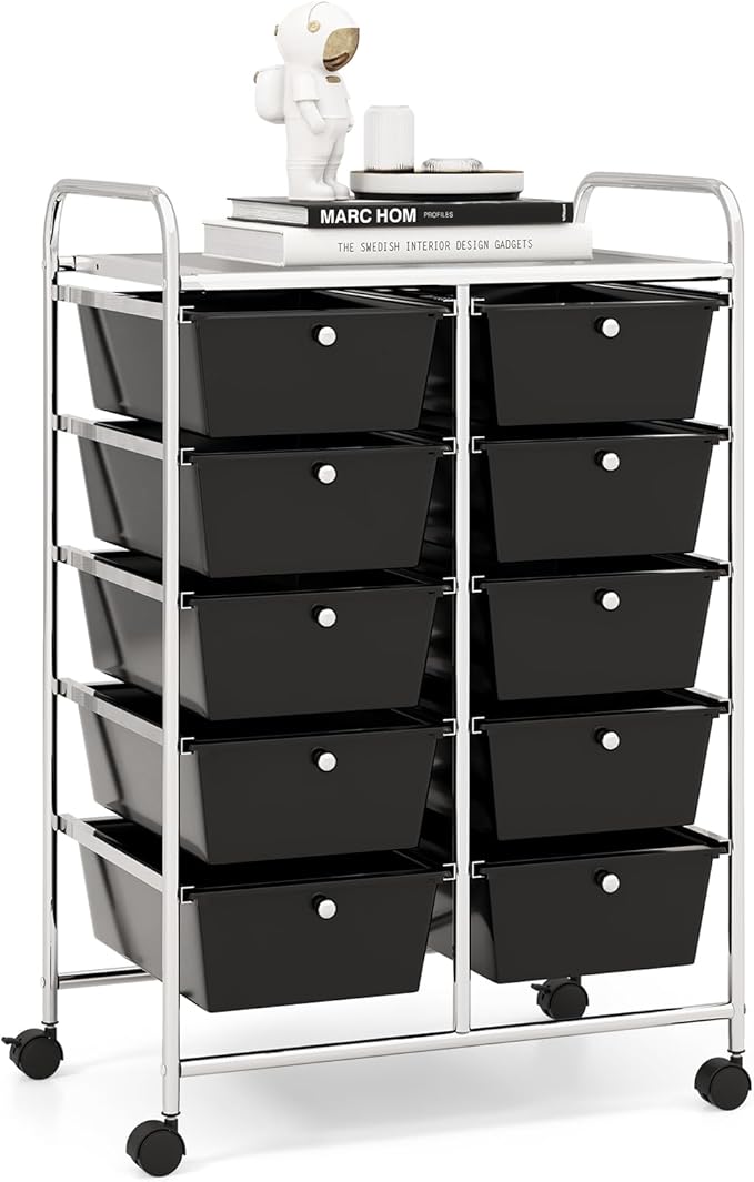 RELAX4LIFE Rolling Storage Cart with 10 Drawers - Craft Storage Cart with Lockable Wheels,Utility Cart, Art Cart Organizer for Crafting Storage, Studio, Office, Home, School Rolling Drawer Cart