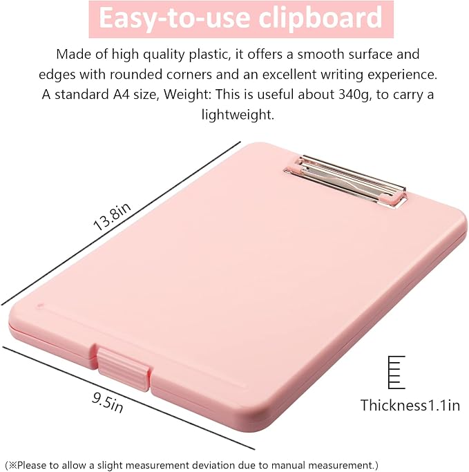Clipboard with Storage,Storage Clipboard with Clip,Clipboards Foldable for Nurse,for 8.5x11 Paper Clip Boards,A4 Clipboards Case with Smooth Writing for Office Supplies Clip Board Case-Pale Pink