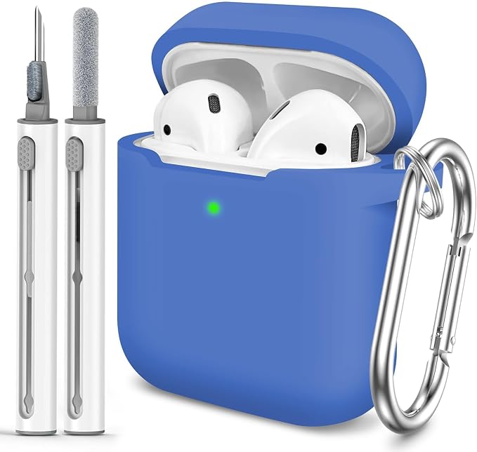 for AirPods Case Cover, Come with Clean Pen，Soft Silicone Protective Cover for Women Men Compatible with Apple AirPods 2nd 1st Generation Charging Case, Front LED Visible,Blue
