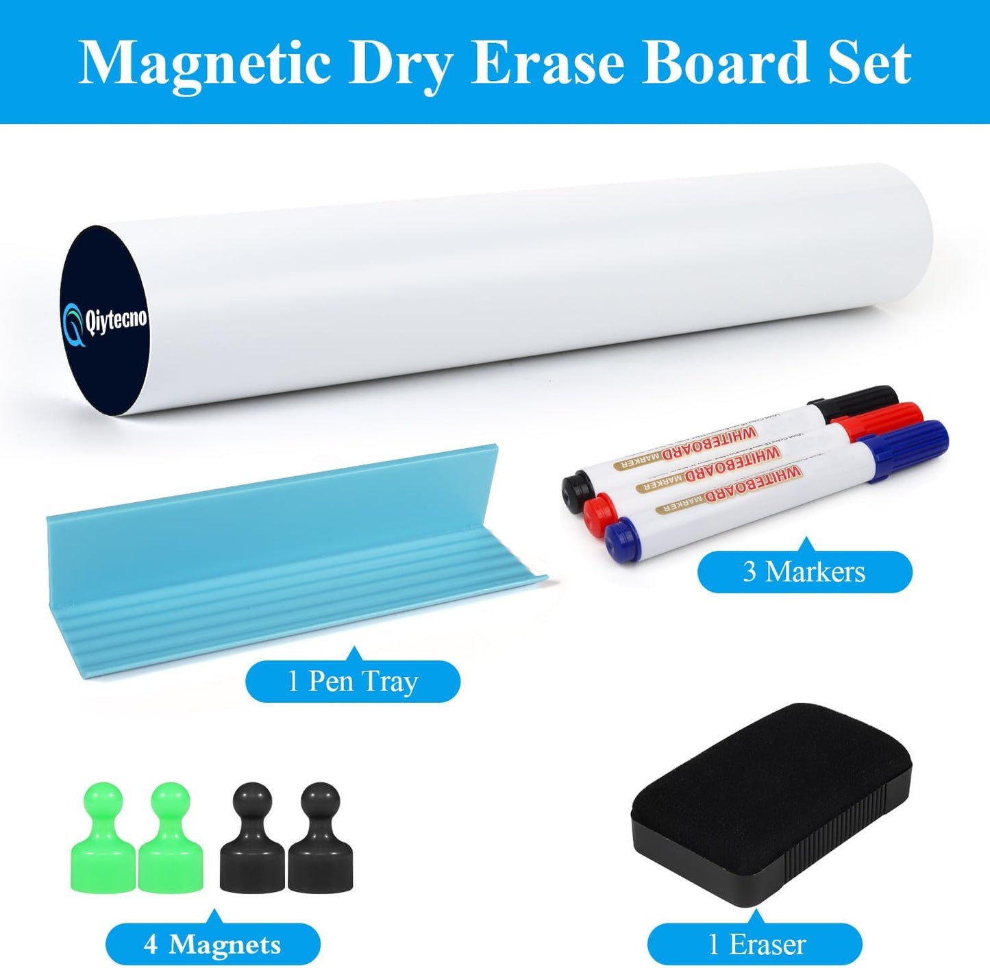 White Board Sticker Adhesive Backing, 12" x 16" Magnetic Dry Erase Board Contact Paper Stick on Wall, Whiteboard Sheet for Teacher Kids Classroom, Include Markers, Eraser with Magnet