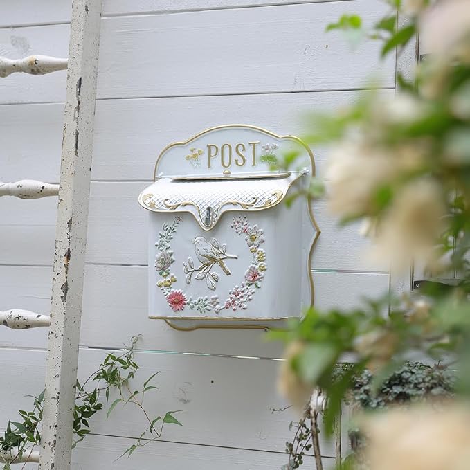Wall Mount Mailboxes for Outside Vintage Mail Boxes for House Outside Metal Door Mailbox Drop Box Antique Style Nostalgic Charm Home Decorative, White