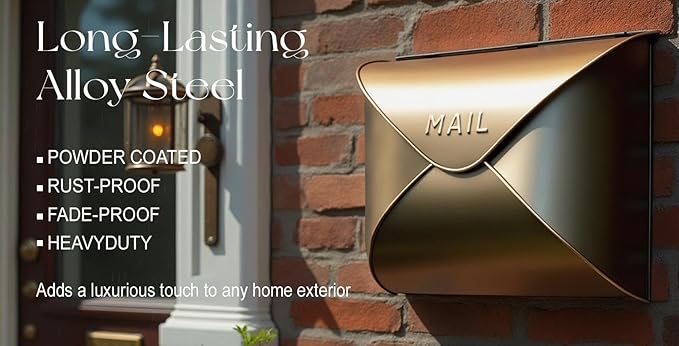 NACH Wall Mount Mailboxes, 11.5 x 9 x 4.5 inch Antique Brass Wall Mailboxes for Outside, Waterproof Mailboxes for Outside - Envelope Mailbox