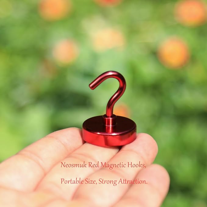 Neosmuk Magnetic Hooks, Heavy Duty 85lb+ Strong Magnet Hook for Cruise Cabins, Cruise Essentials 2026 for Hanging, Metal Wall Refrigerator Hangers (Red, 10 Pack)