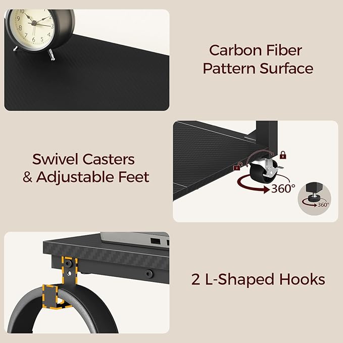 Computer Tower Stand with Power Outlet, Mobile PC Stand for Floor, Height Adjustable PC Holder Cart Under Desk, 26.6"-32.7" H, for Home Office, Gaming Room, Black PCHS215E01