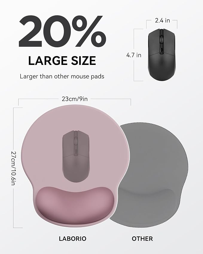 Mouse Pad with Wrist Rest for Desktop Large Ergonomic Mouse Mat(Rose Pink) | 10.6''L x 9''W Size, Gel Wrist Support, Non-slip Base, Washable Surface, Laptop Mousepad