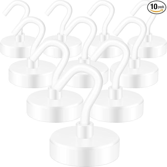 Neosmuk Magnetic Hooks, Heavy Duty 85lb+ Strong Magnet Hook for Cruise Cabins, Cruise Essentials 2026 for Hanging, Metal Wall Refrigerator Hangers (White, 10 Pack)
