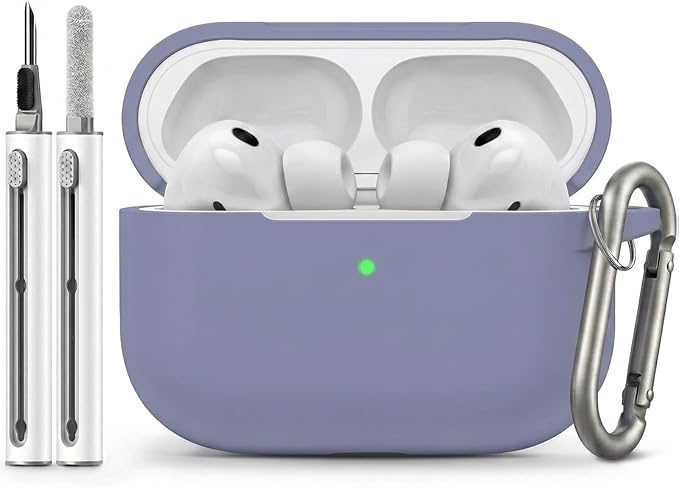 Full-Coverage dustproof Design for AirPods Pro 3 Case Cover with Cleaner Kit, Soft Silicone Cover for AirPods Pro 3rd Generation Comes with Keychain,Suitable for 3rd Generation,Grayish Blue