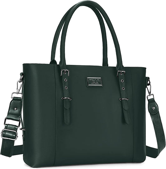 MOSISO PU Leather Laptop Tote Bag for Women, Waterproof Large Capacity Business Work Briefcase Shoulder Laptop Bag